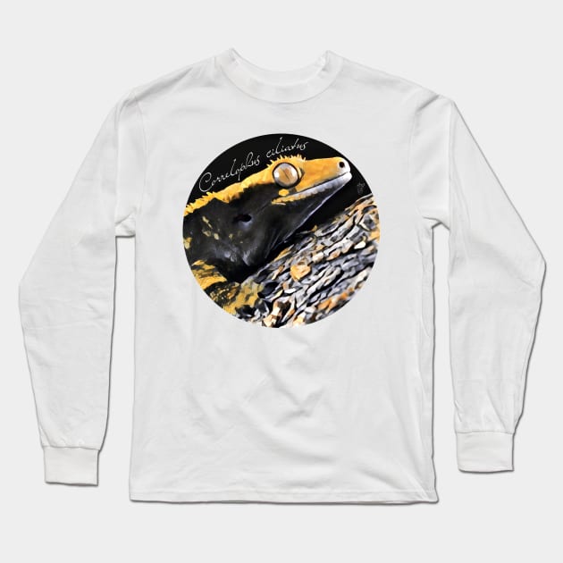 Crested gecko with scientific name Long Sleeve T-Shirt by austinmg